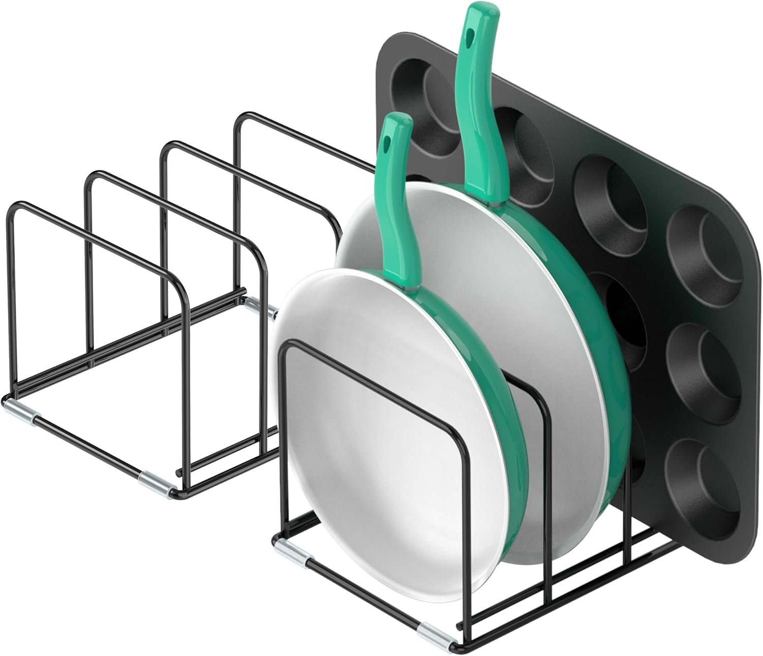 Kitchen Cabinet Organizer, 2PCS Steel Cookware Holder, Divided Holder with 3 Slots for Skillets Baking Tray and Chopping Board Rack – Pan Holder Storage (2.2 Inch Width Slots)