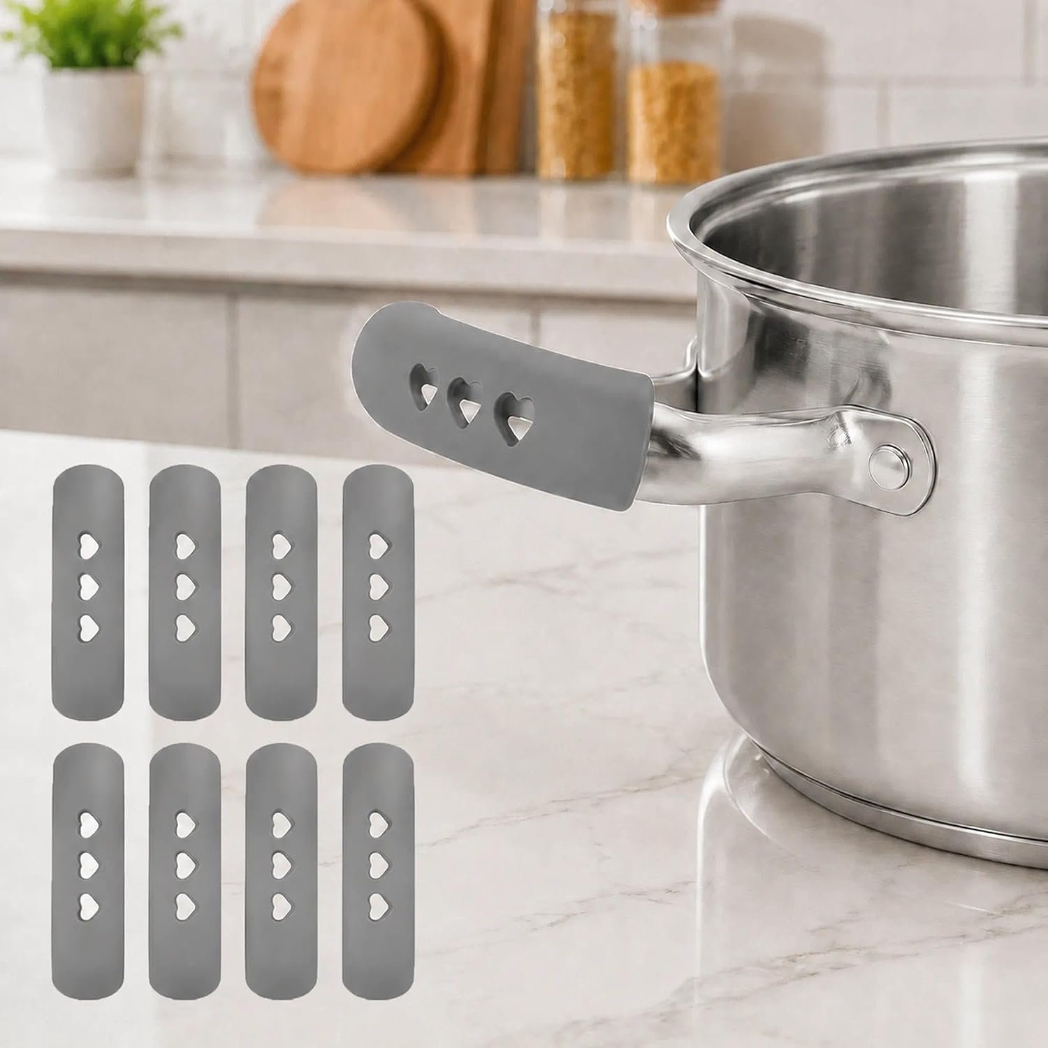 4 Pairs Silicone Pan Handle Covers Heat Resistant, Insulated Pot Handle Holders for Metal Frying Pans, Kitchen Cookware Safety Grips, Dishwasher Safe Pot Ear Protectors, 2.95 Inch(Gray)