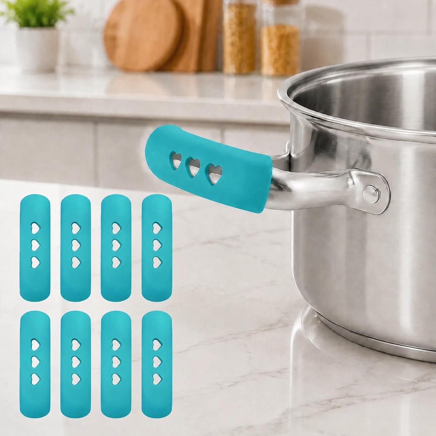 4 Pairs Silicone Pan Handle Covers Heat Resistant, Insulated Pot Handle Holders for Metal Frying Pans, Kitchen Cookware Safety Grips, Dishwasher Safe Pot Ear Protectors, 2.95 Inch(Blue)