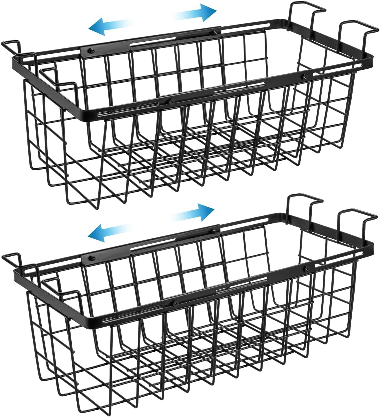 2 Pack Expandable Freezer Organizer Bins, Adjustable Wire Baskets for Chest Freezer, Deep Freezer Storage Bins with Hanging Handles, Expand from 15.6″ to 24.3″ (Black)