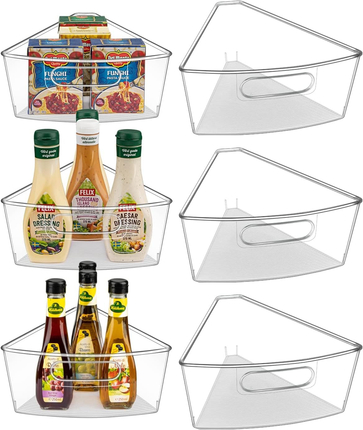 Lazy Susan Cabinet Organizer Bins for 26″/ 28″/ 32″ Diameter | Corner Organizer, Plastic Cabinet Storage Bin, 1/8 Wedge – Food Safe, BPA Free, with Non-Slip Pads (for 28″ Diameter, 6 Pack)