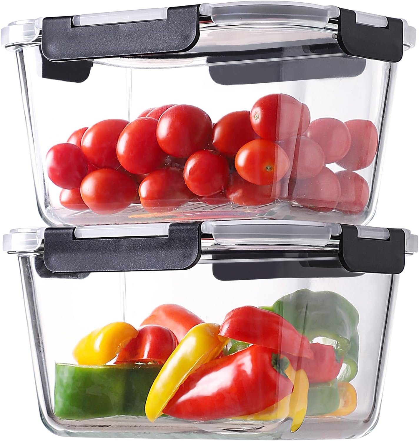 HOMBERKING 4 Pieces 63oz/8cup Large Glass Food Storage Containers with Lids, Meal Prep Containers, Airtight Bento Boxes with Leak Proof Locking (2 Containers + 2 Lids) – Microwave, Oven Safe