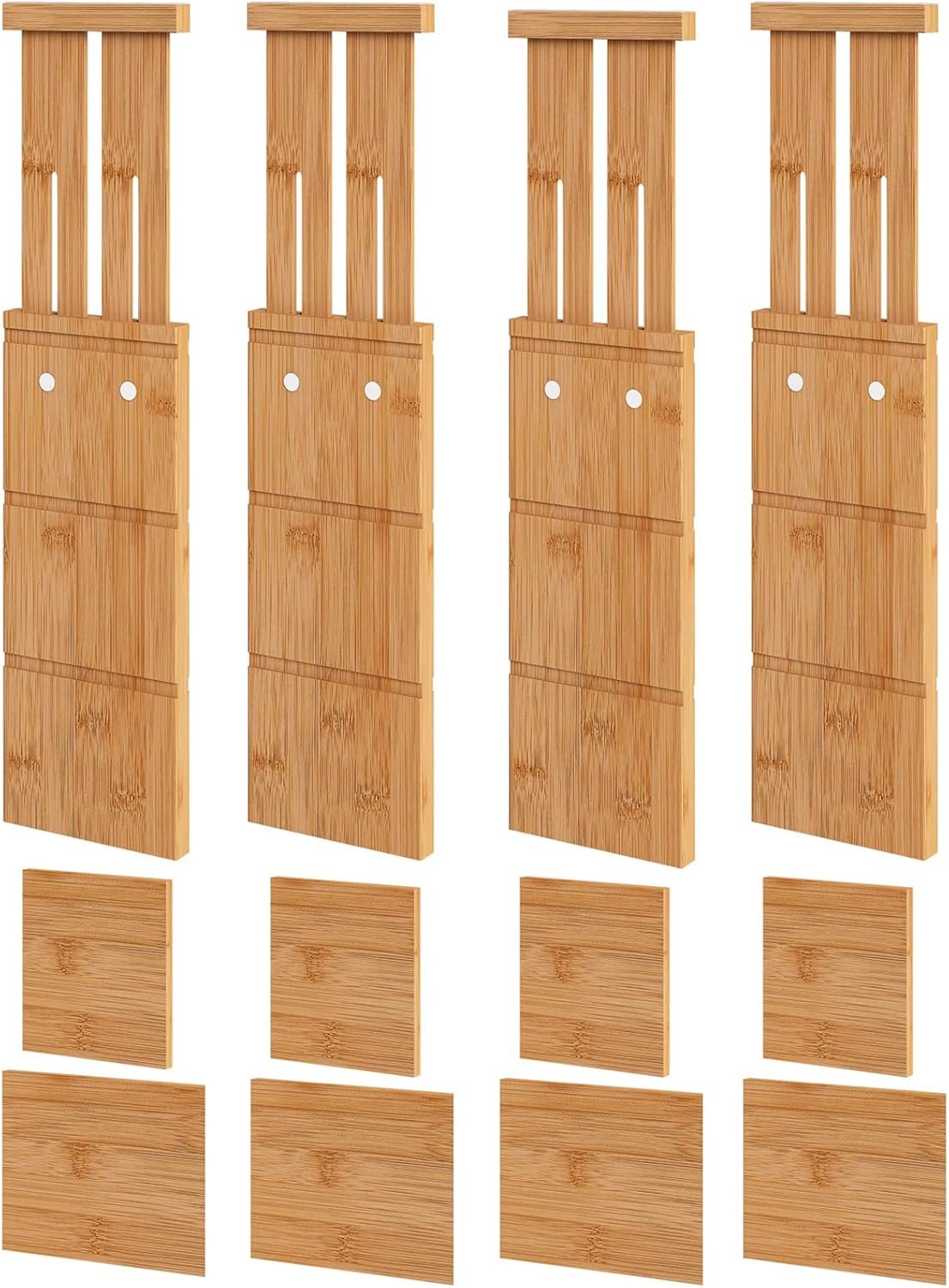 4.4″ High Drawer Dividers with Inserts, Bamboo Drawer Dividers for Clothes, Expandable from 12-17.5″, Adjustable drawer organizer for Bedroom, Kitchen & Office, 4 Dividers with 8 Insert.