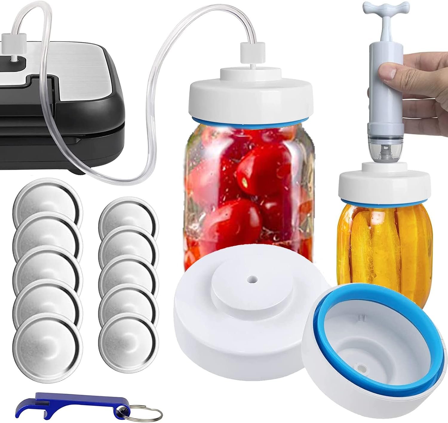 Mason Jar Vacuum Sealer and Portable Hand Pump， Accessory Hose | Compatible with FoodSaver Vacuum Sealer Sit for Jars Regular & Wide Mouth for Food Storage