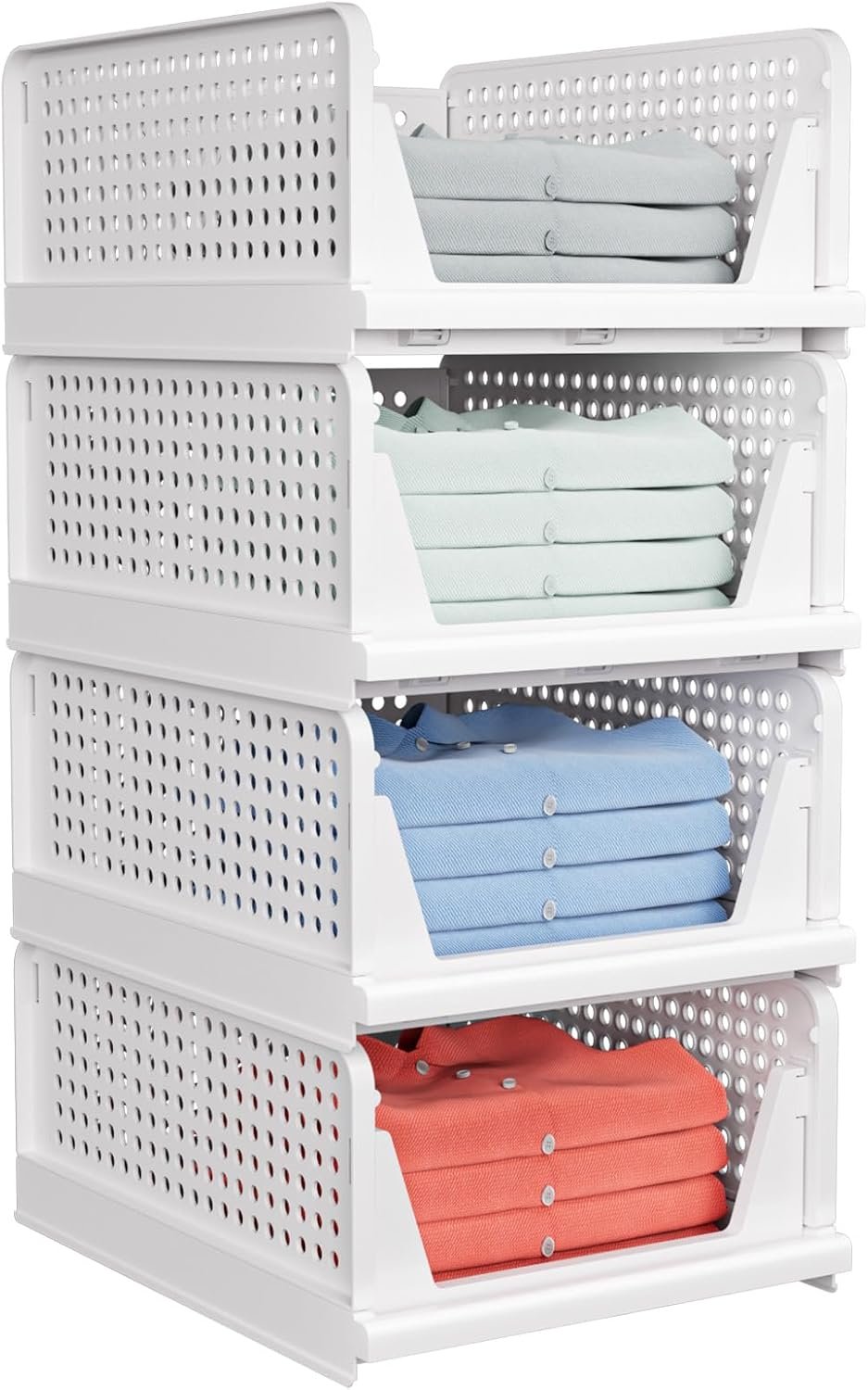 4 Pack Stackable Closet Storage Basket – Stackable Storage Bins | Multifunctional & Foldable Closet Organizer Waterproof, Wardrobe Cupboard Space-Saving Storage Drawer Organizer