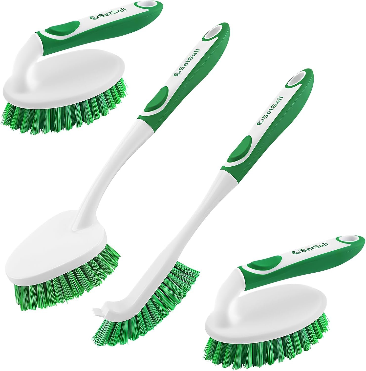 Scrub Brush Set of 4 Pack, Heavy Duty Shower Cleaning Brush Set, Green | with Non-Slip Handle Scrubber Brush Ergonomic Design Cleaning Scrub Brush Set for Household Use, Shower, Floor, Tub, Kitchen