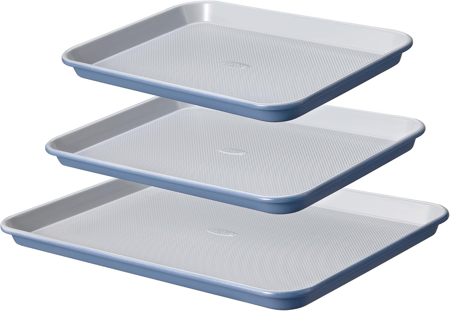 CAROTE 3-Piece Baking Sheet, Nonstick Cookie Sheets, Blue & Grey | 13, 15 & 17-Inch, Carbon Steel Baking Pans Set, Easy-Release, Oven Safe Up to 446°F, Even Heating, PFAS-Free, Space-Saving