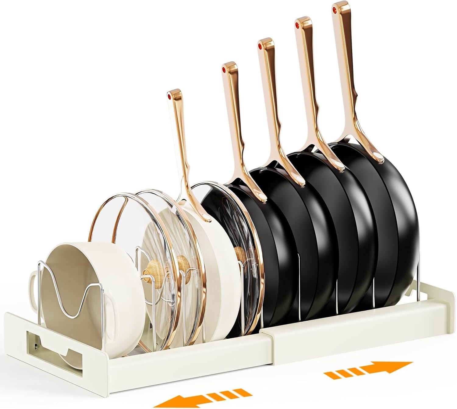 Dayacoco Pots and Pans Organizer Under Cabinet with 10Compartments | Adjustable Pot Lid Holder, Expandable Pan Organizer for Cabinet, Pot Rack for Kitchen Cabinet, Frying Rack, Lid, Cookware