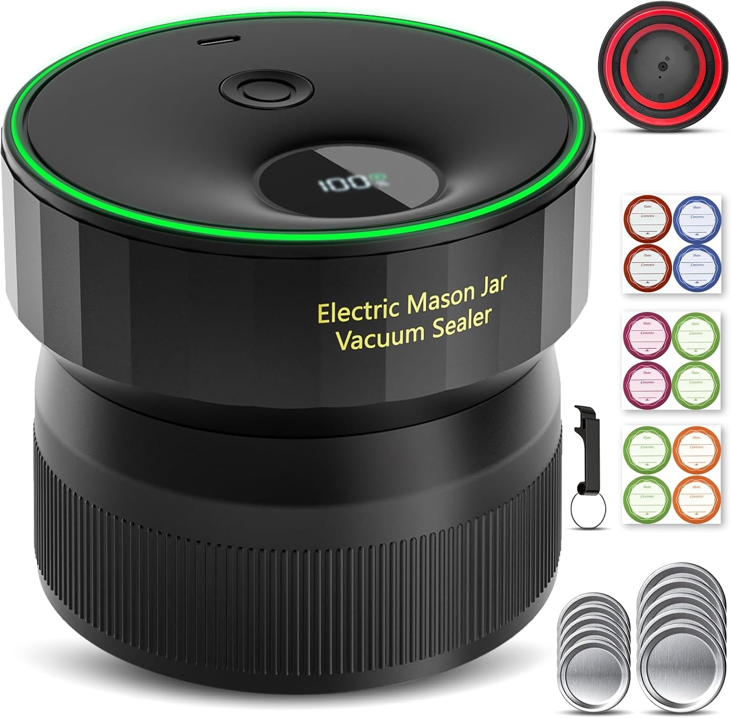 2026 Upgraded One-Integrated Mason Jar Vacuum Sealer, Fully Automated | Electric Portable Vacuum Sealer for Regular Mouth and Wide Mouth Canning Jars