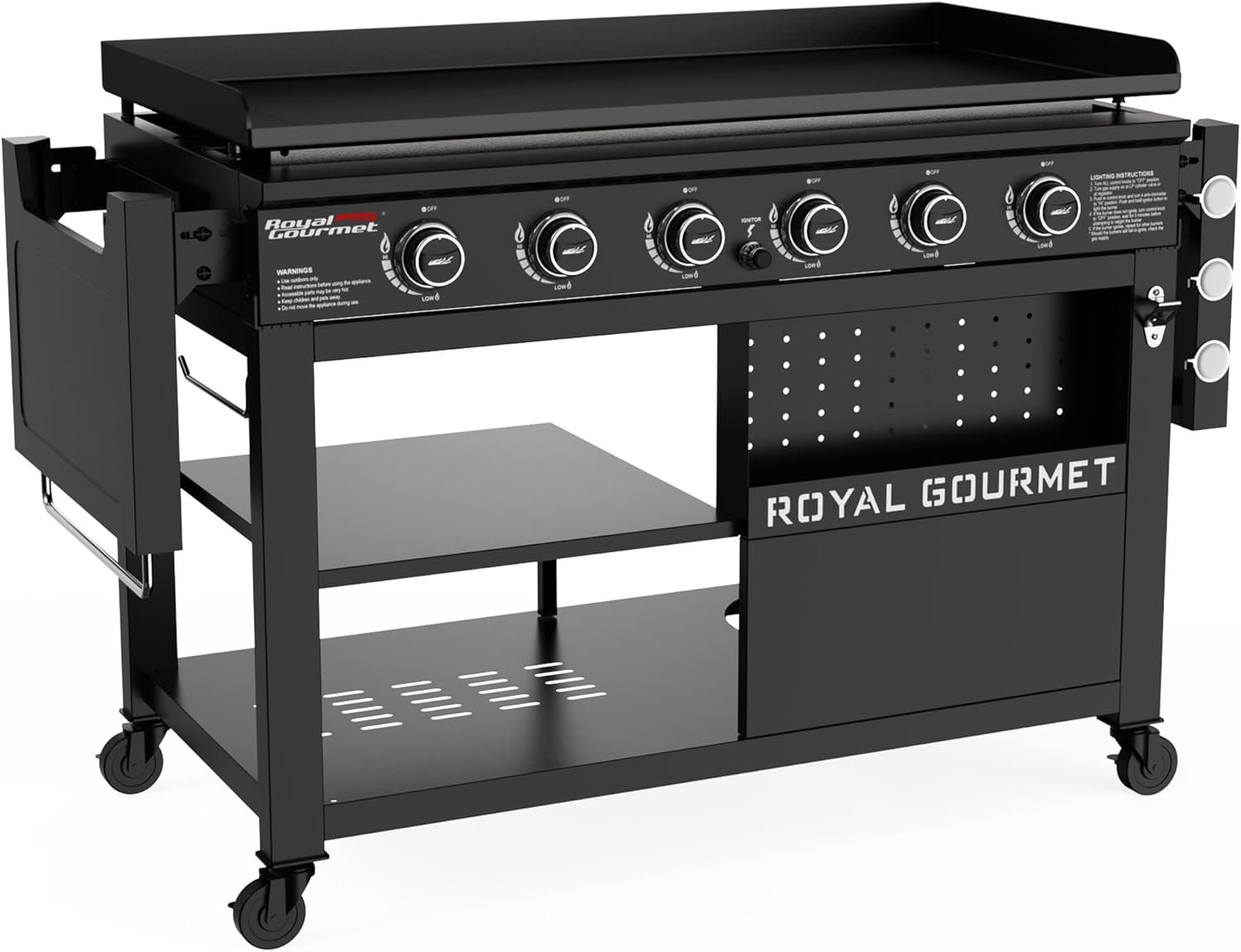 Royal Gourmet GB6000 6 Burner Propane Gas Griddle with Folding Side Tables | 44-Inch Flat Top Gas Grill with Double-Layer Bottom Shelves, 994 Sq. In., 78,000 BTU, for Outdoor Party or Backyard Barbecue