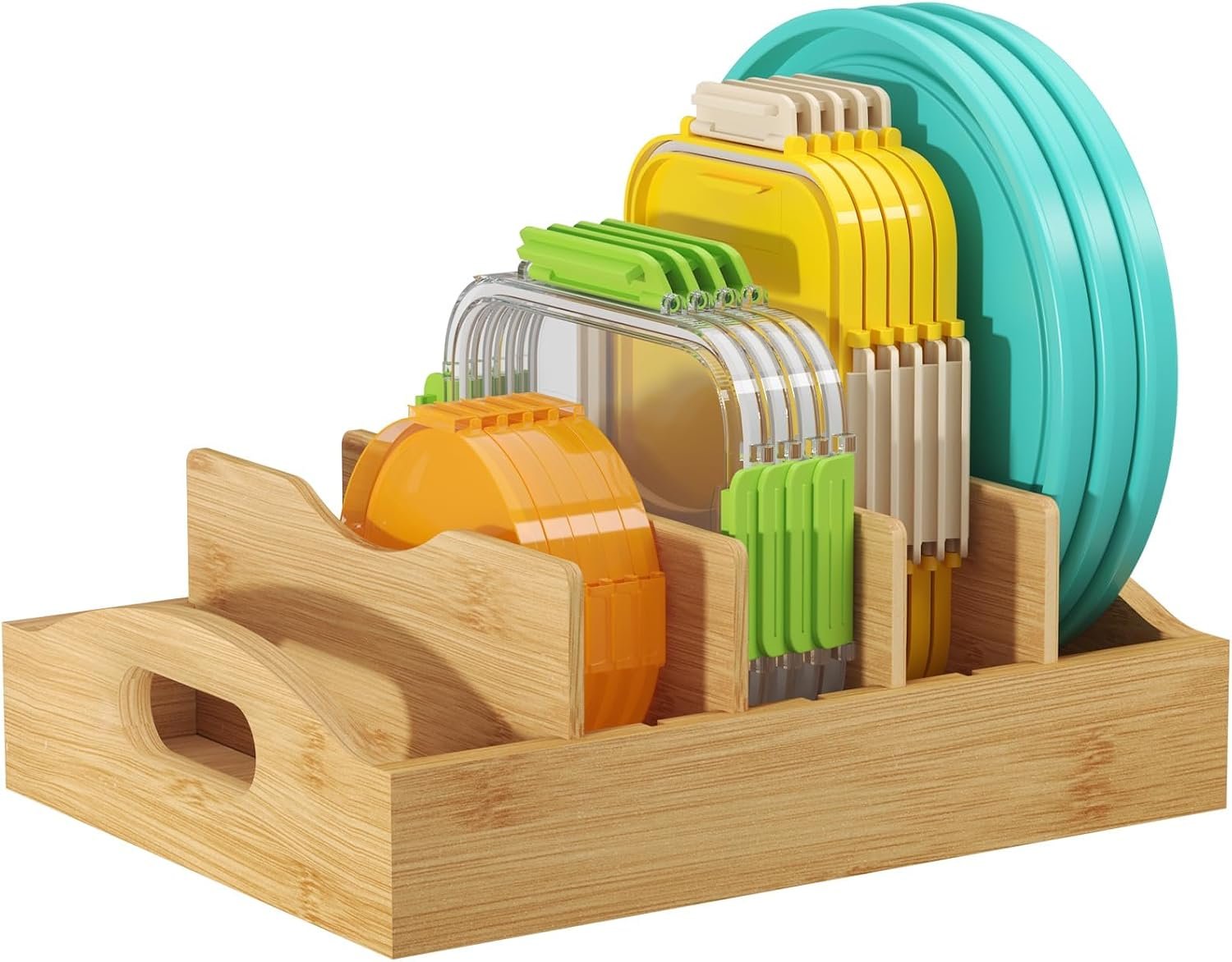 Lifewit Bamboo Lid Organizers for Inside Cabinet with 5 Sections | Food Container Lid Holder with 4 Adjustable Inserts, Kitchen Pantry organizer and storage, 10.6″ X 8.3″, Natural