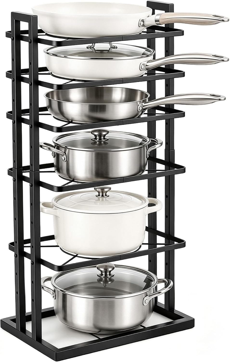 HULISEN Pots and Pans Organizer Under Cabinet, Adjustable 6-Tier Pot Rack | Expandable Height 14.8 “to 26.2″, Kitchen Vertical Pan Lid Tray Storage Holder, Stores 12” Cookware, Space-Saving Design