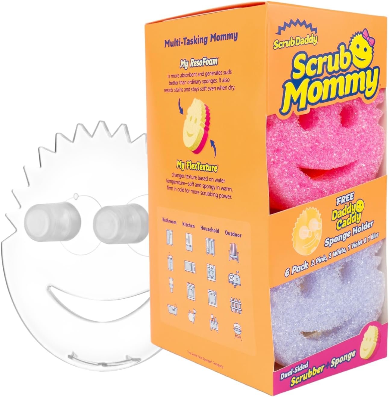 Scrub Mommy Kitchen Sponges (6) + Daddy Caddy Sponge Holder – Scratch-Free Cleaning Sponges for Dishes & Dish Scrub for Multipurpose Cleaning – BPA Free Polymer Foam – Stain & Odor Resistant (7 Count)