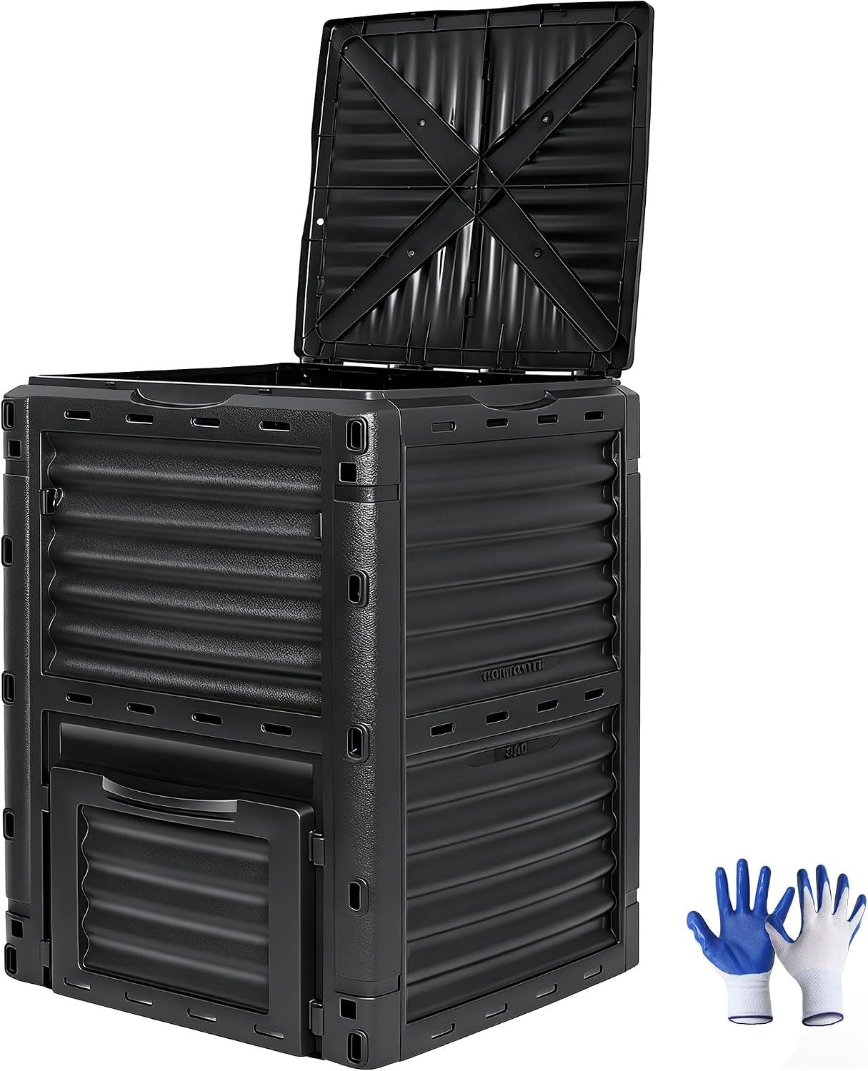 SUPER DEAL 80 Gallon Compost Bin, Outdoor 300 L Garden Composter, Large Capacity BPA Free Material for Fast Creation of Fertile Soil, Easy to Assemble, Black (Black, 80 Gallon)