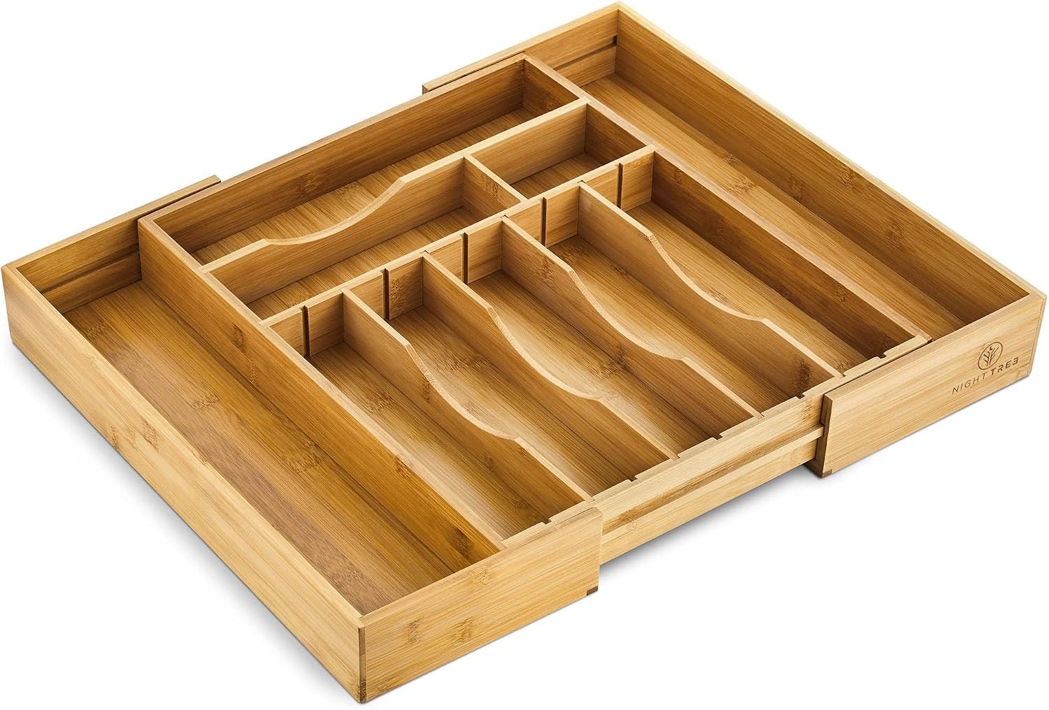 2.5” Extra Deep Silverware Drawer Organizer with Adjustable Dividers – Expandable Bamboo Flatware Tray for Kitchen, Reinforced Wood Cutlery Holder (14″-21.6″ Wide)