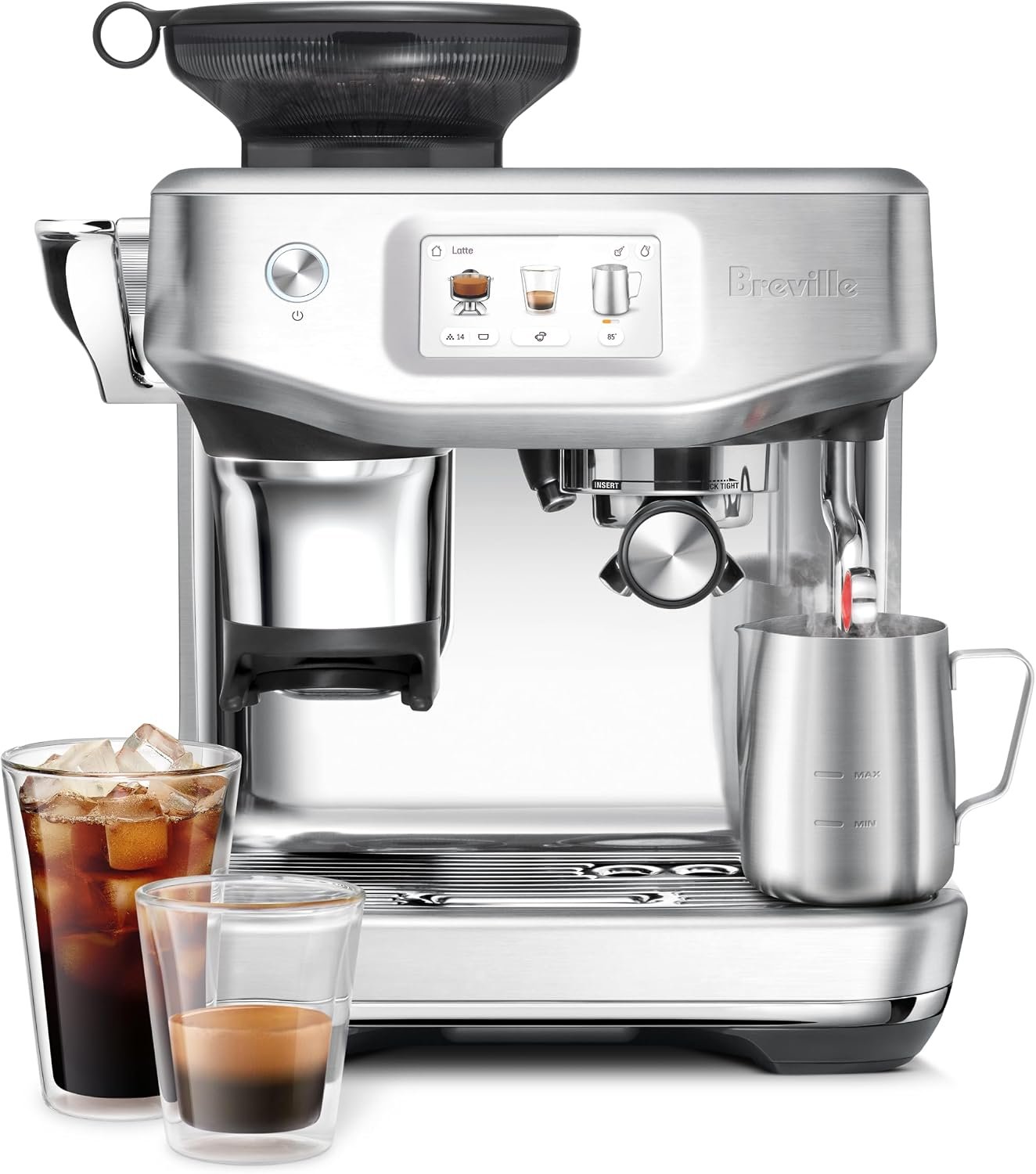 Breville BES881BSS Barista Touch Impress, Brushed Stainless Steel | Enjoy cold extraction functionality for cold brew beverages with this semi-automatic espresso machine with built-in grinder