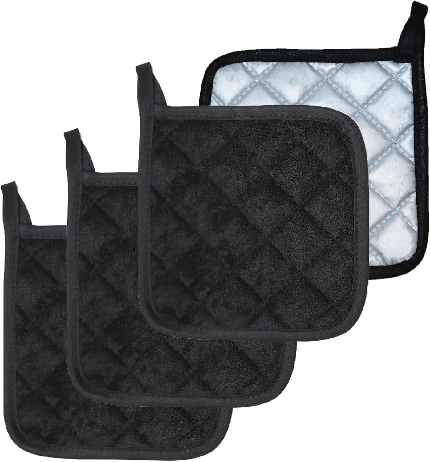 4 Pack Pot Holders for Kitchen Clearance Oven Potholders Sets for Kitchens Hot Pads for Kitchen Countertops Heat Resistant Black