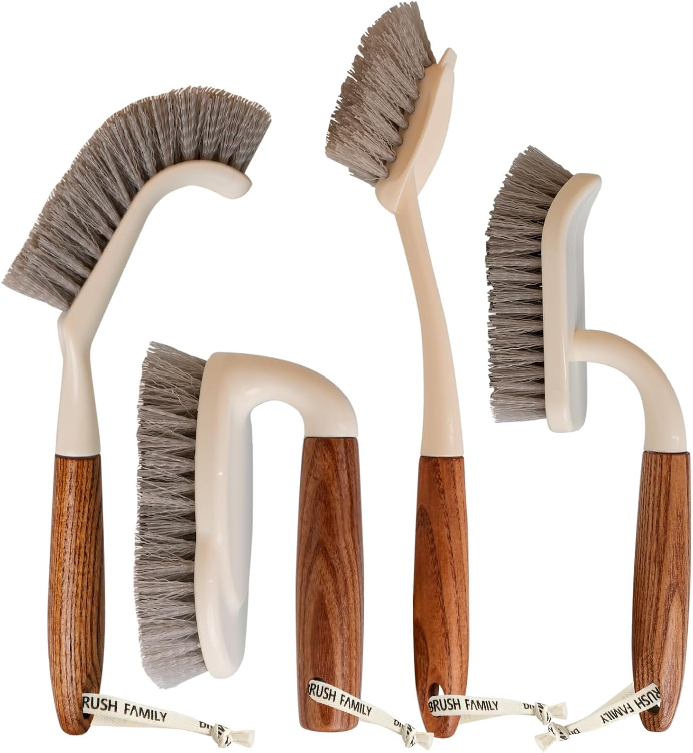 4-Pack Heavy Duty Scrub Brushes Set with Wooden Handles | Triangle & Square Floor Scrubber, Dish Brush, Grout Cleaner for Kitchen, Bathroom, Tile, Carpet & Stubborn Stains Removal