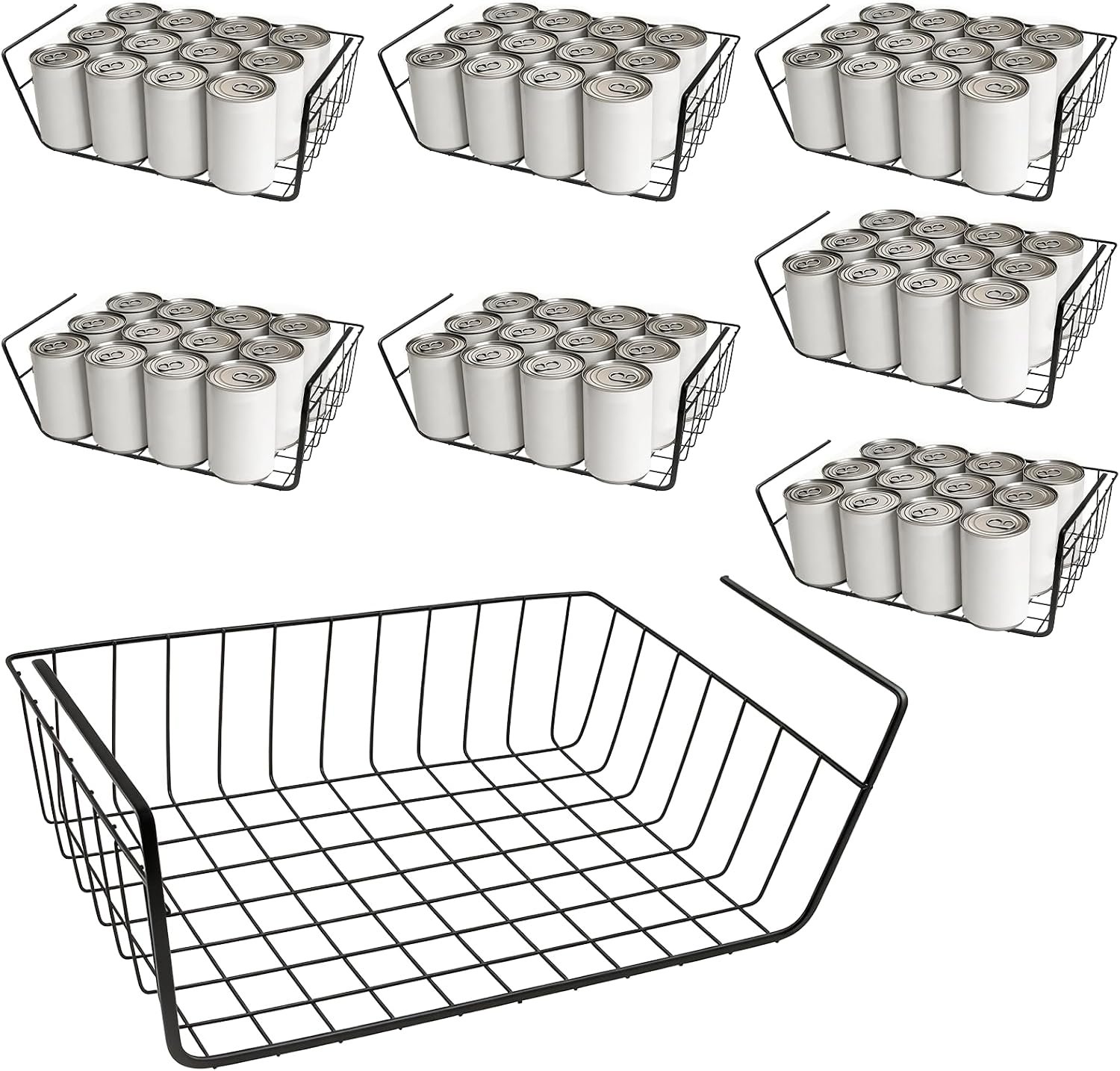 8 Pcs Under Shelf Basket, Hanging Under Cabinet Wire Storage Rack Slides Under Wire Shelves for Counter Pantry Desk Bookshelf
