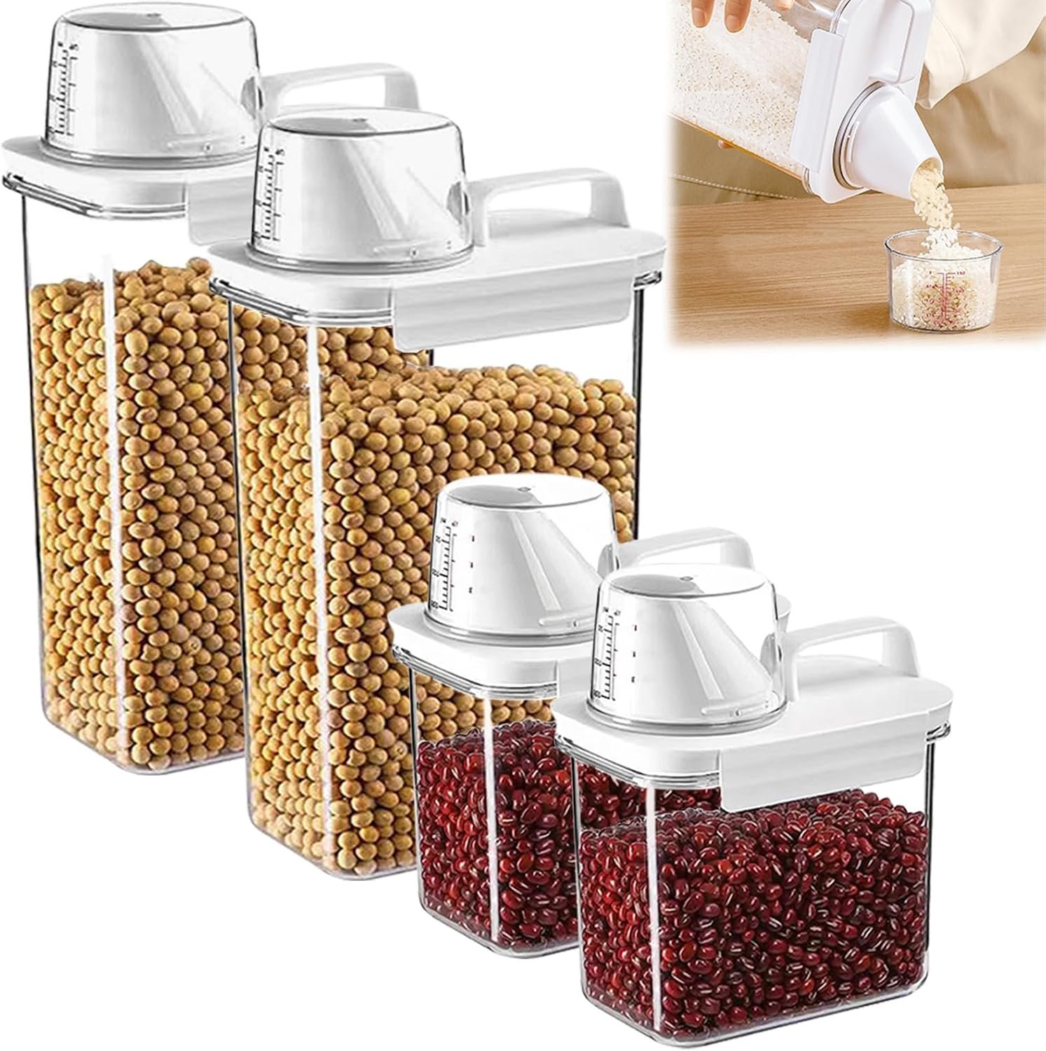 Cereal Storage Containers Sets,BPA Free with Pouring Spout Handle Airtight Food Storage Dispenser with lids For Rice Flour Pasta Grain, Pet Food Storage Container (37.2 oz + 77.7 oz (2 of Each))
