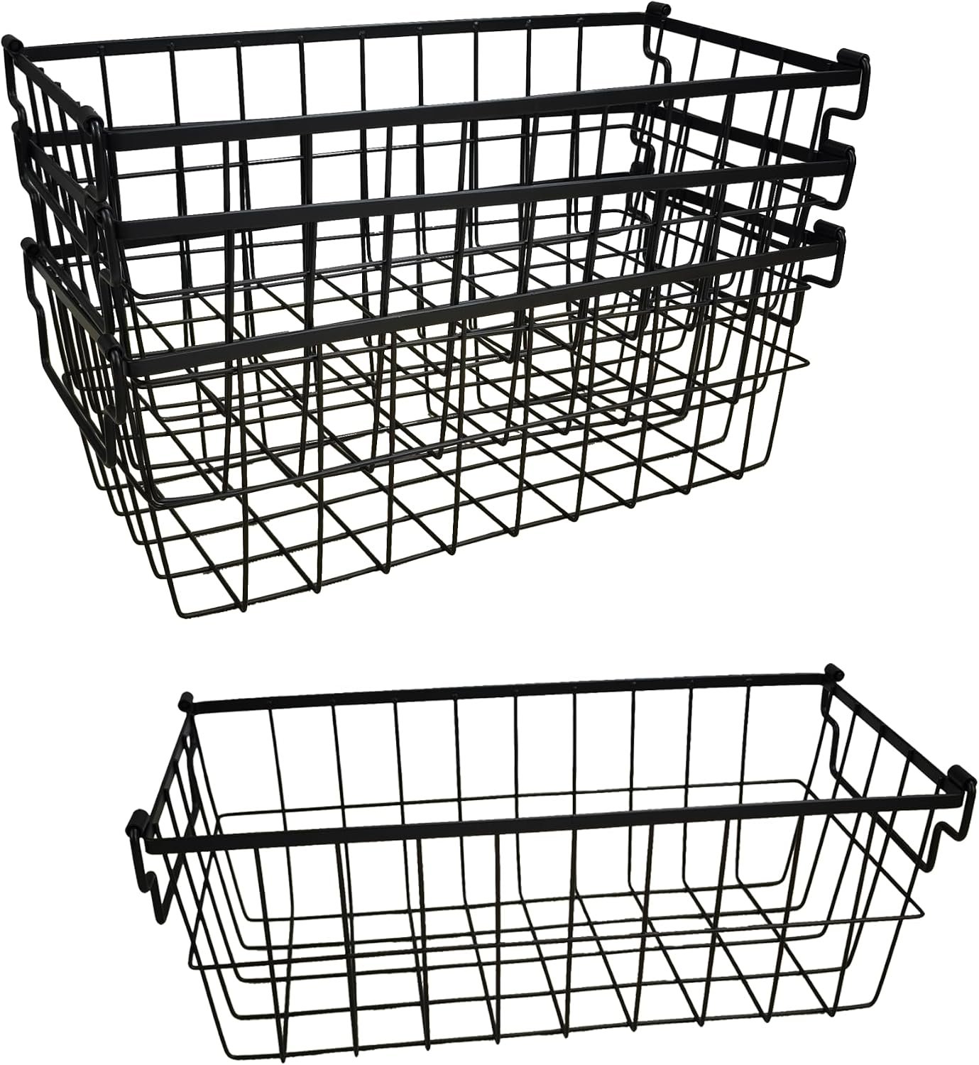 Freezer Organizer Bins, Deep Chest Freezer Baskets Stackable 4 Pack – Wire Metal Bins with Folding Handles, 30LBS Capacity, 14.6″×7.1″×4.9″, Includes Baggy Rack – ARTAWEIN