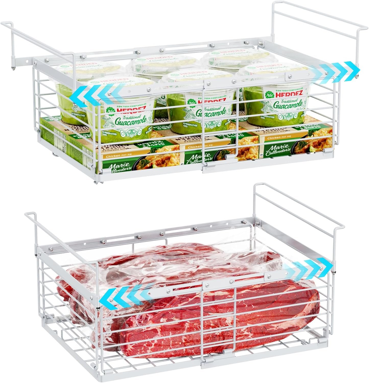 Chest Freezer Organizer – Adjustable Fits Chest Freezer 10-20 Cu Ft | 2 Pack Hanging Wire Baskets, Easy Access & Quick Organization, Sturdy Steel Rack Holds Frozen Meat and Vegetables, White