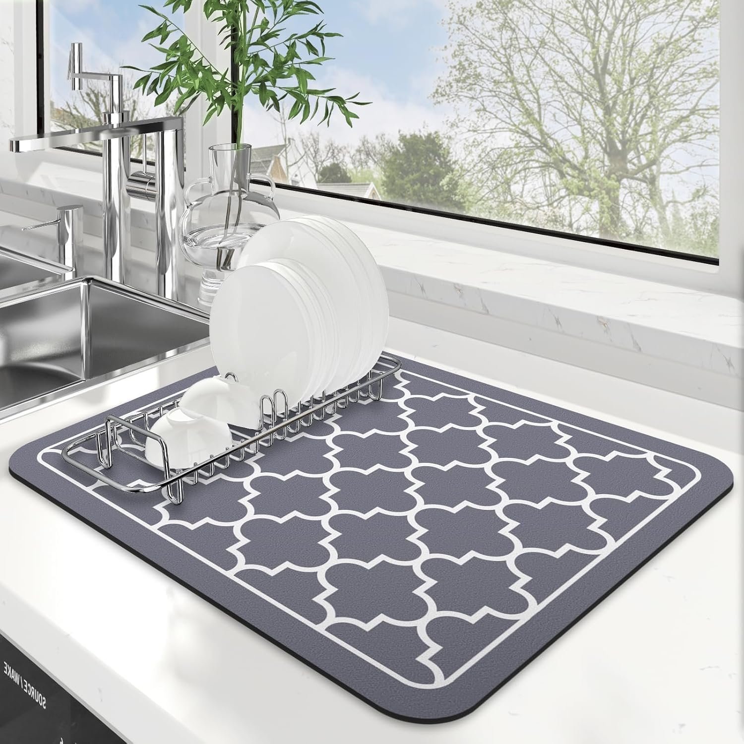 Dish Drying Mat Absorbent Dish Drying Mats for Kitchen Counter 15″x 18″ | Stylish Grey, Easy Clean Mat Large Dish Drying Mats Kitchen Drying Mat