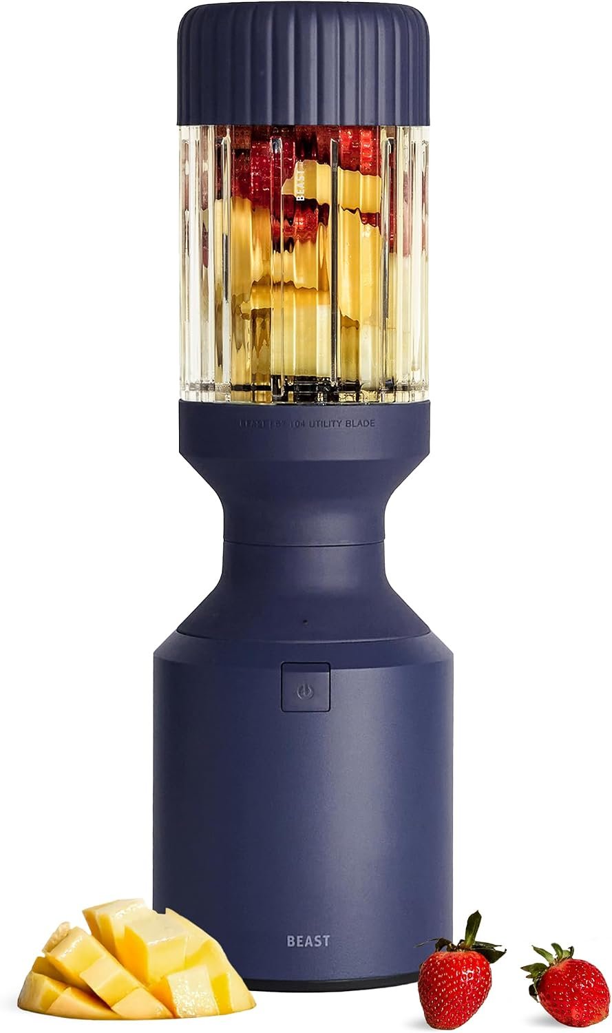 Beast Mega 1200 Countertop Blender, Navy, 1200W, 120V | Smoothies, Shakes, Sauces, Dips & Soups, Blends Ice & Frozen Fruit, Extra Lids & Straw System