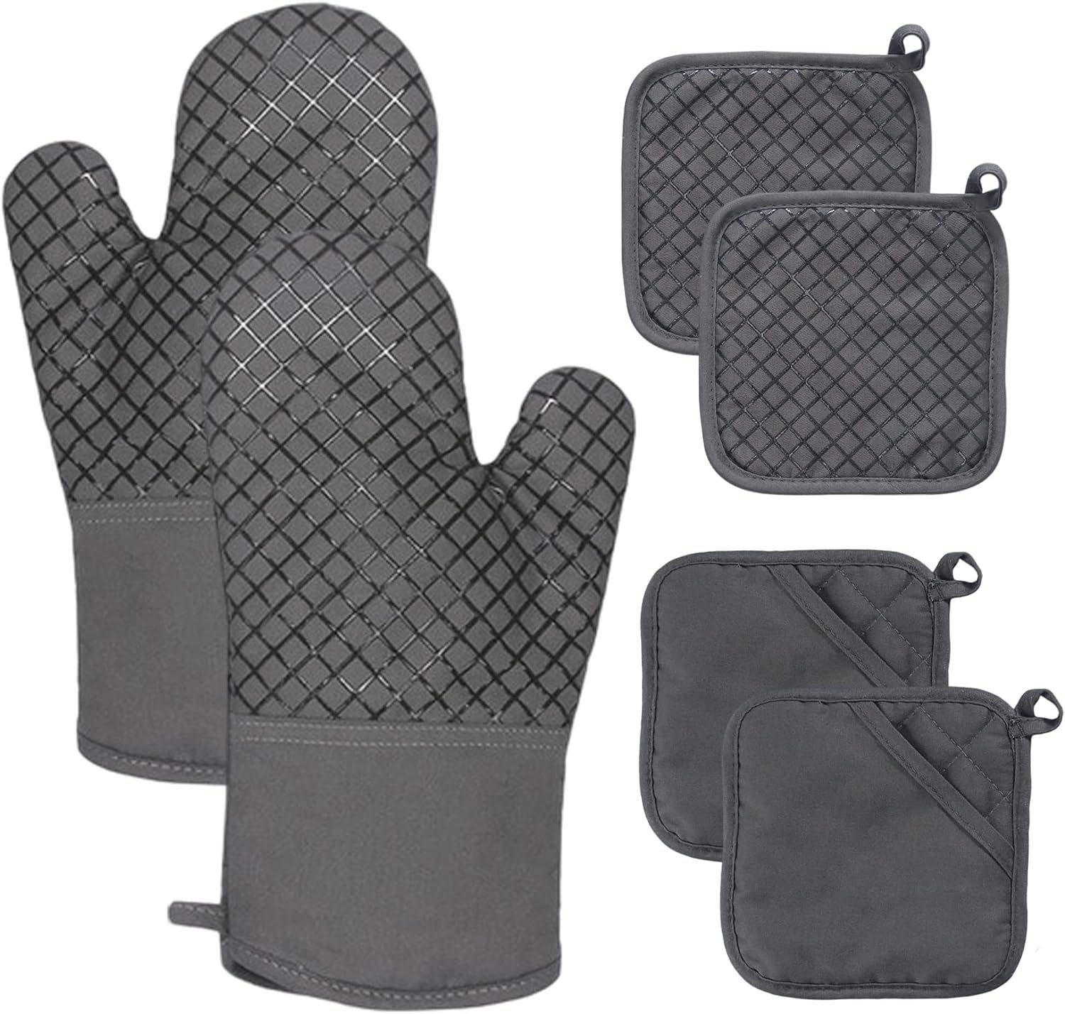 4 Pcs Oven Mitts and Pot Holders,500°F High Heat Resistant Kitchen Oven Mitts with Pot Holders,Long Oven Mitts with Recycled Cotton Infill and Silicone Non-Slip Surface for Baking and Cooking(Grey)