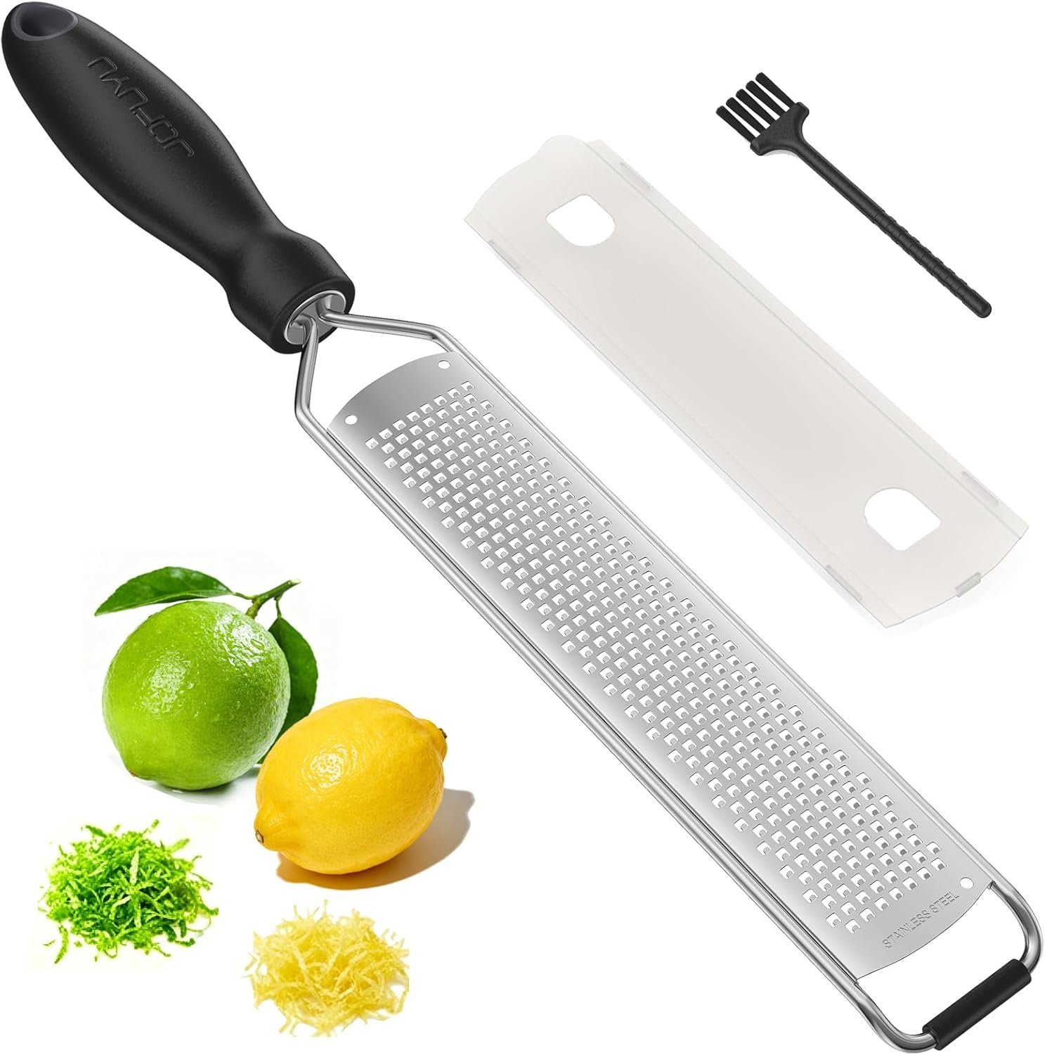 Lemon Zester & Cheese Grater, Premium Stainless Steel Citrus Zesting Tool | 18/8 Stainless Steel, Sharp Zester Blade, Non-Slip Handle, Cleaning Brush Included, Protective Cover Included