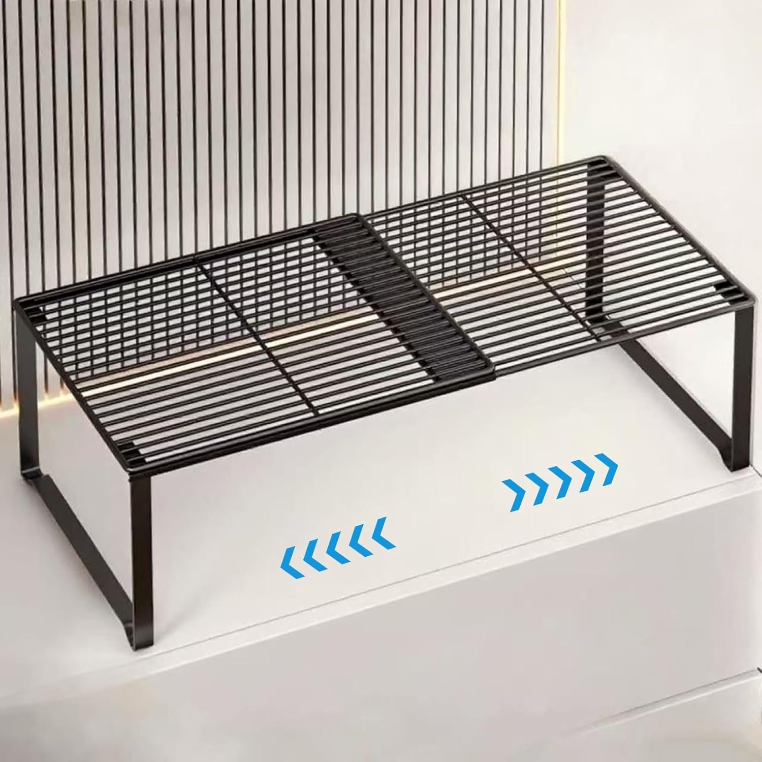 Extendable Metal Wire Shelf Organizer – Adjustable 15-24.4in Length, Stackable Storage Rack for Kitchen/Pantry/Bathroom/Shoe Cabinet/Tool Closet (1,Black)