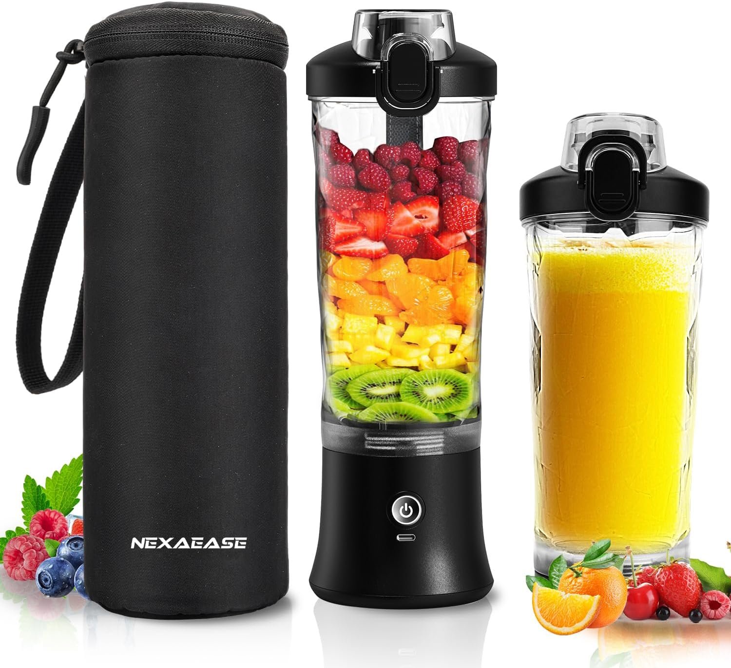 Portable Blender Personal Juicer for Shakes Smoothies with Insulated Sleeve | 20 Oz Electric Protein Shaker Bottle, Travel Lid, USB-C Rechargeable, Mini Small Cordless Blender Cup for Kitchen Travel Gym