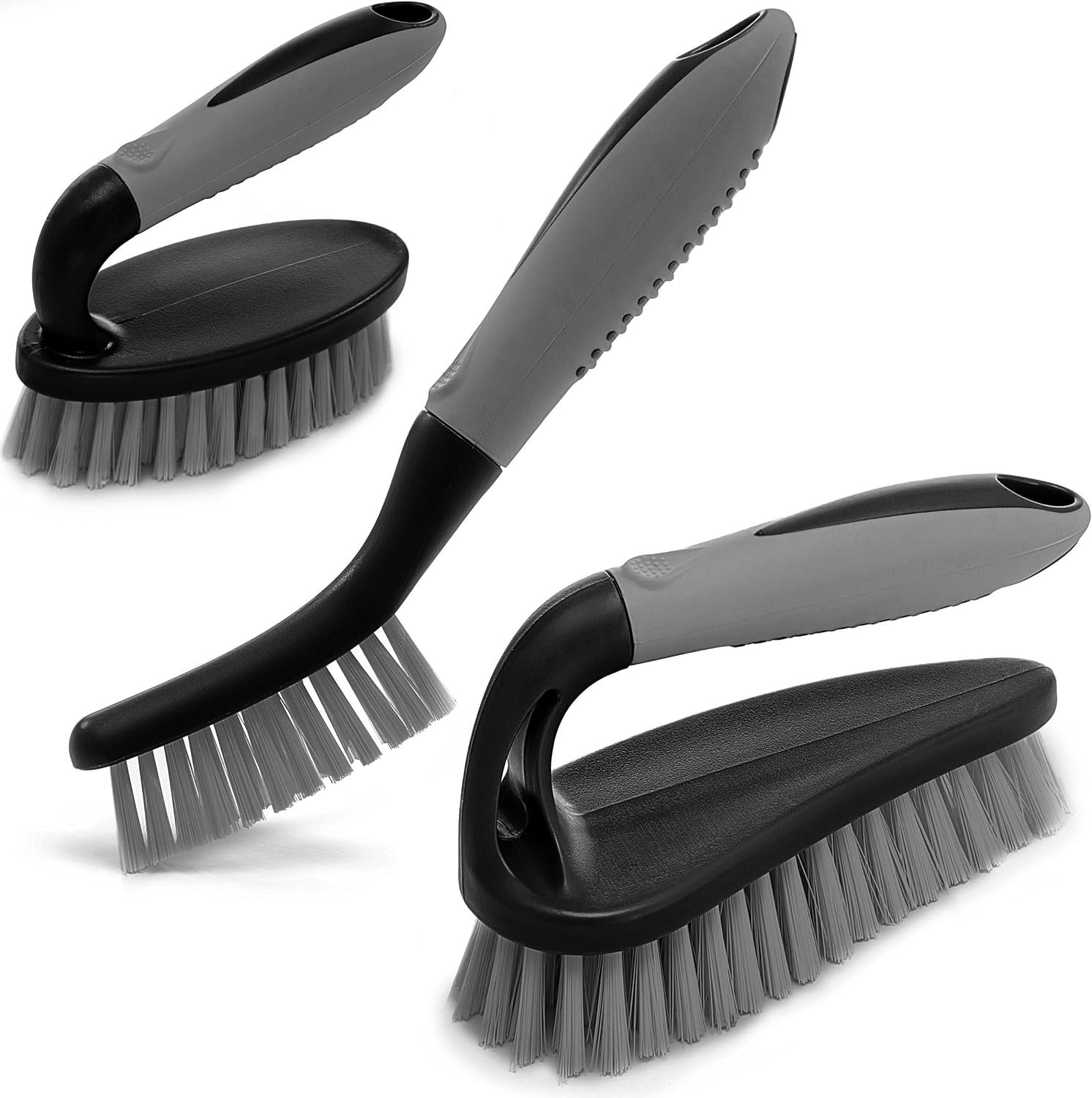 Scrub Brush Set of 3pcs – Cleaning Shower Scrubber with Ergonomic Handle and Durable Bristles – Grout Cleaner Brush – Scrub Brushes for Cleaning Bathroom/Shower/Tile/Kitchen/Floor/Bathtub/Carpet