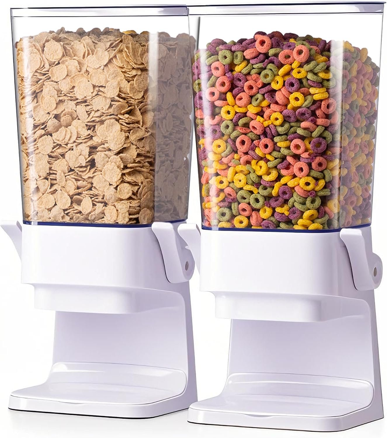 Cereal Dispenser Countertop 2Pc, Cereal Containers Storage, 5.5Qt Organization and Storage Containers for Kitchen, Snack Dispenser for Rice, Grains, Dry Food, Oatmeal, Nuts, Pet food, White