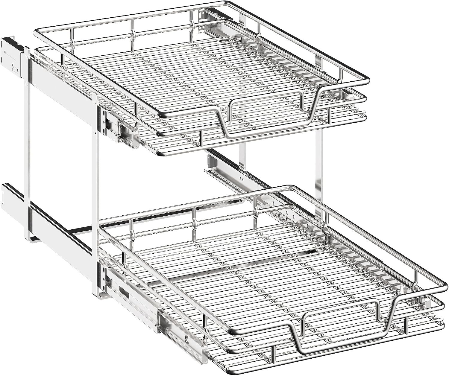 2-Tier Kitchen Cabinet Pull Out Cabinet Organizer,Shelf and Drawer Organizer Slide Out Pantry Storaqe Basket in Multiple Sizes (17″ W x 21″ D)