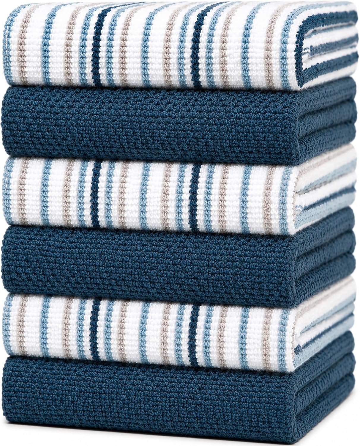 Bumble Kitchen Towels 6 Pack 100% Cotton 16″x26″ – Blue | 430 GSM Soft Kitchen Hand Towels with Hanging Loop, Highly Absorbent & Durable for Washing and Drying Dishes