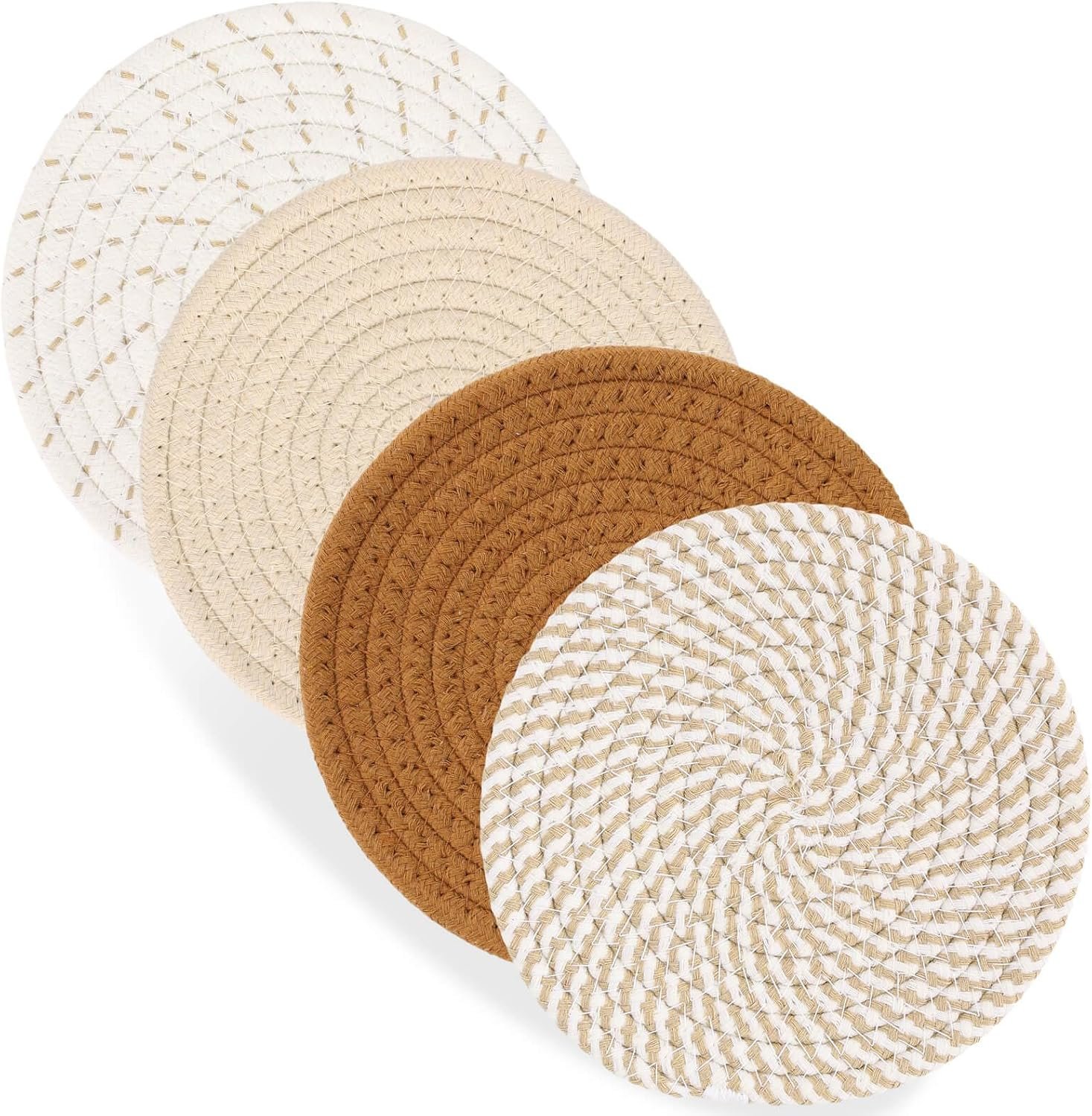 Billbotk 7″ Trivets for Hot Dishes, Hot pots and Pans, 4 Heat Resistant Hot Pads, Pot Holders for Kitchen, Home Essentials for New Home and Farmhouse Decor, Fall Decorations for Home(Brown)