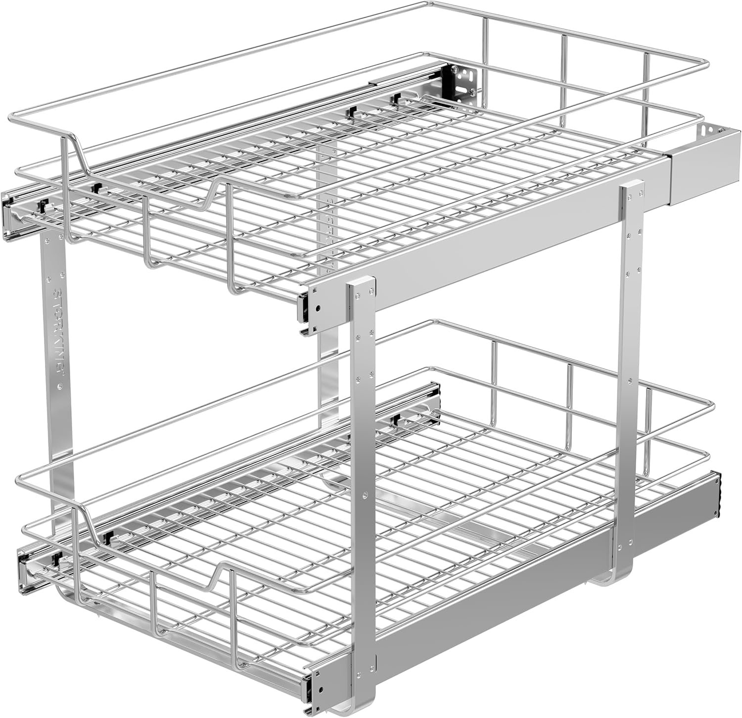 2 Tier Pull Out Cabinet Organizer 15″ W X 22″ D, Chromed, Full Slide Out | For Kitchen Organizers and Storage, Pull Out Drawers For Cabinets Capacity Heavy Duty Caddy, Cabinet Shelves, Bathroom Pantry