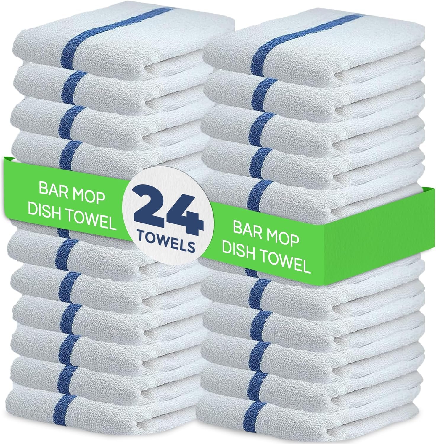 Towels N More 24-Pk 16×19 30 Oz. Absorbent Cotton Kitchen Bar Mop Towels | Reusable Kitchen Cleaning Towels for Chef, Cook, Home, Restaurant & Bar. Highly Absorbent, Multi-Purpose Cotton Towels