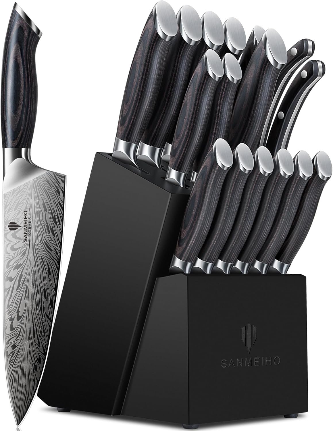 16 Pieces Knife Set, Knife Block Set in Powder Steel, Ultra Sharp | Kitchen Knives Set High Hardness Japanese Knife Set with Ergonomic Pakkawood Handle, Chef Knives Set for Kitchen Cooking
