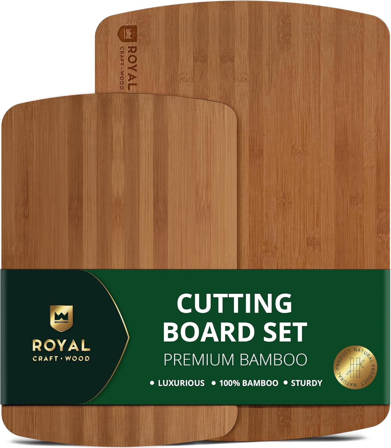 ROYAL CRAFT WOOD Wooden Cutting Boards for Kitchen Meal Prep & Serving – Bamboo Wood Serving Board Set with Deep Juice Groove Side Handles – Charcuterie & Chopping Butcher Block for Meat
