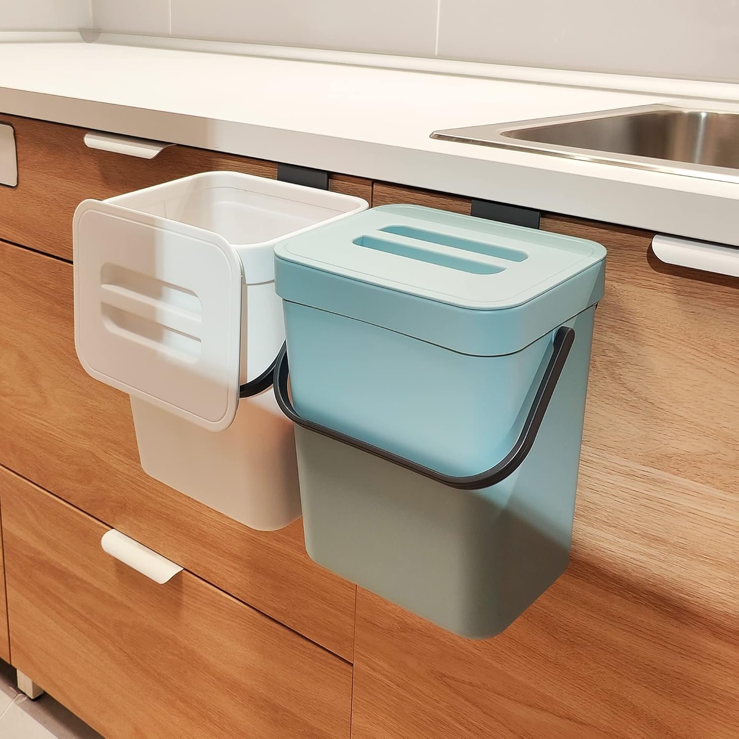 stonespace 1.3 Gal Compost Bin, Hanging Kitchen Trash Can with Sealed Lid | Peel & Stick Adhesive Mount, Odor & Fruit Fly Proof, No Charcoal Filter Needed, for Kitchen RV Bathroom Office