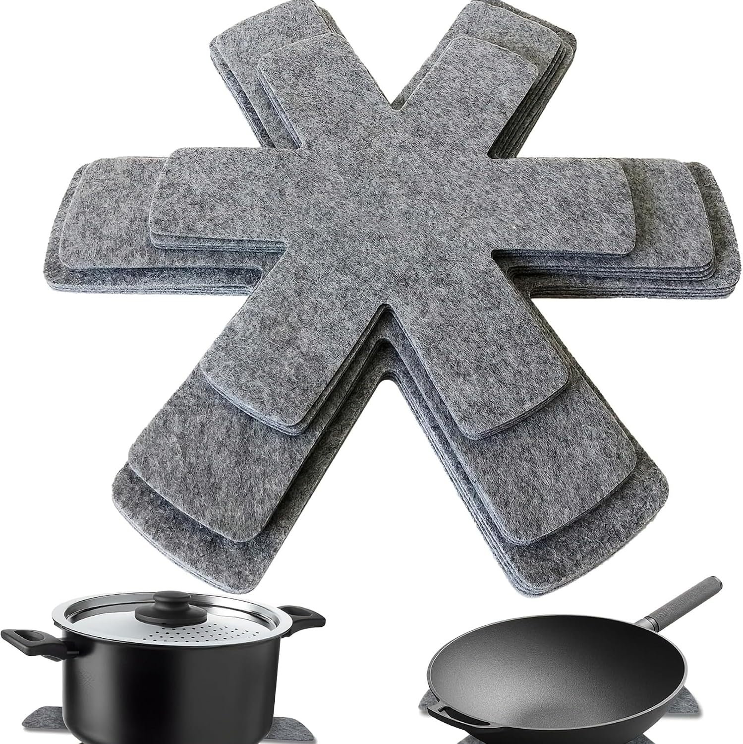 6-Piece Pot and Pan Protectors, Premium Felt Pan Dividers for Scratch Prevention, Heat Resistant Hot Pads up to 500°F, Stackable Cookware Separators