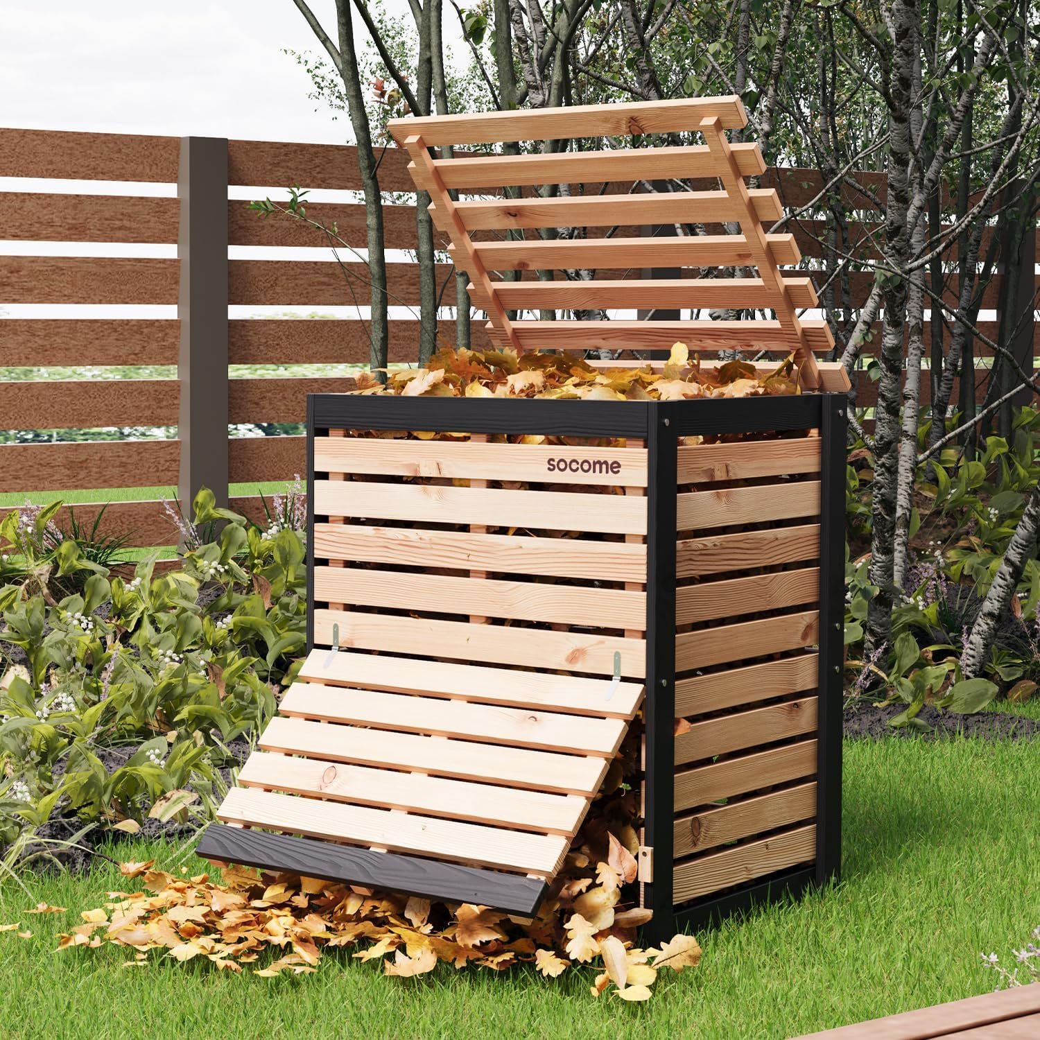 95 Gallon Canada Cedar Wood Compost Bin, Outdoor Composter, Natural | Composting with Pull-out Door, Home Use Large Capacity Yard Composting Bin for Backyard, Garden, Patio,Easy Assembly