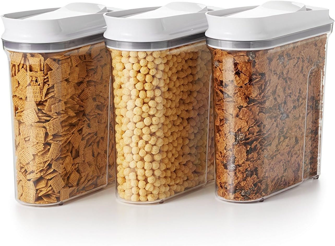 OXO Good Grips POP Airtight Cereal Dispenser 3-Piece Set, 3.4 Qt Each | Airtight Push-Button Lid, Store Cereal, Granola, Snacks, Easy to Store, Kitchen Storage Set