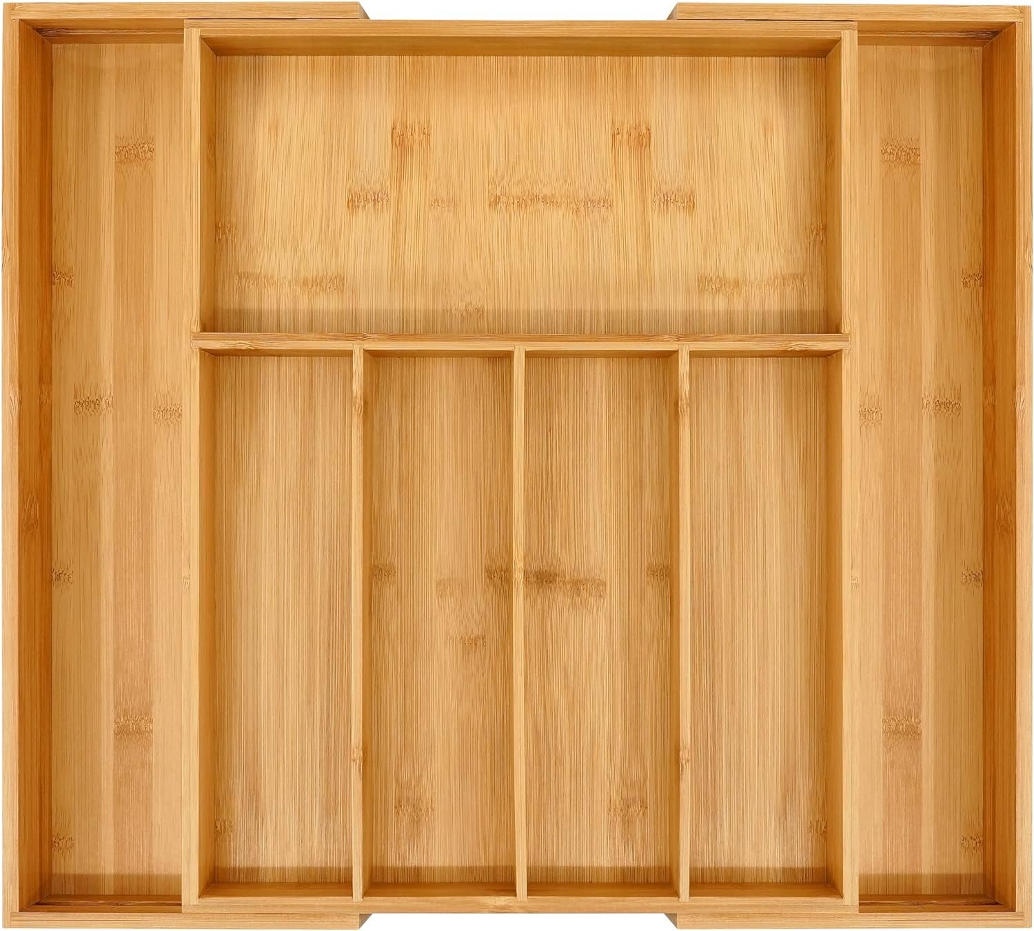 VaeFae Bamboo Drawer Organizer, Large, Natural | Expandable Silverware Organizer, Kitchen Utensil Storage, Wooden Cutlery Tray with Dividers, Fork and Spoon Holder