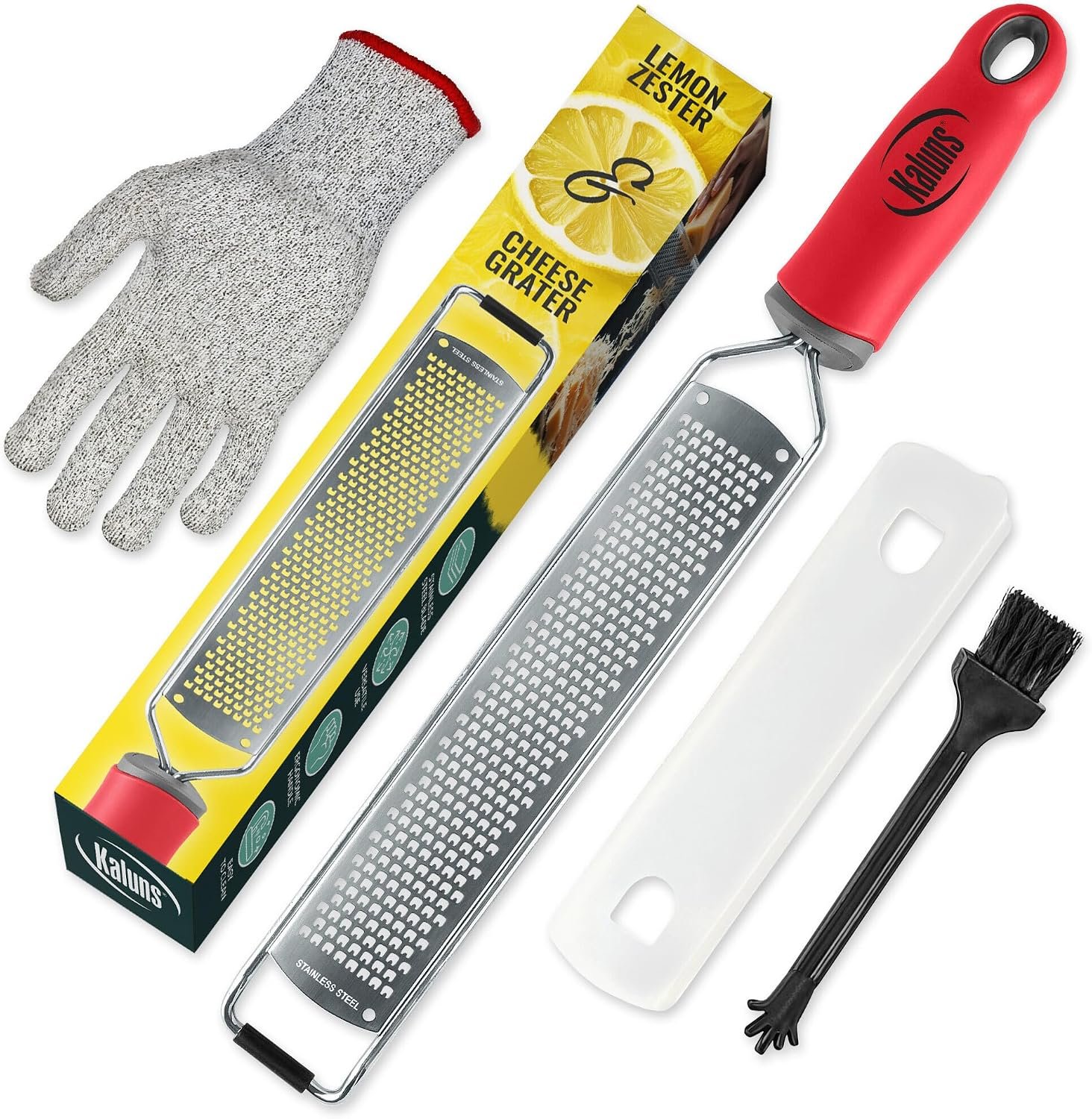 Lemon Zester & Parmesan Cheese Grater – Premium Citrus Zester Graters For kitchen W Stainless Steel, For Chocolate, Garlic, Ginger, Nutmeg, Fruits, Vegetables – Bonus Cleaning Brush & Glove