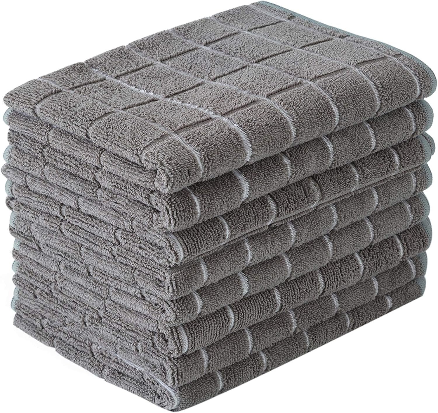 Microfiber Dish Towels – Soft, Super Absorbent and Lint Free Kitchen Towels – 8 Pack (Lattice Designed Gray Colors) – 26 x 18 Inch