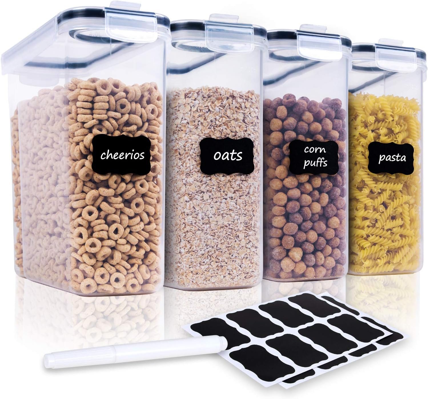 FOOYOO Cereal Containers Storage Set – 4 Piece Airtight Large Food Storage Containers(135.2oz), BPA Free Dispenser Plastic Cereal Storage Containers