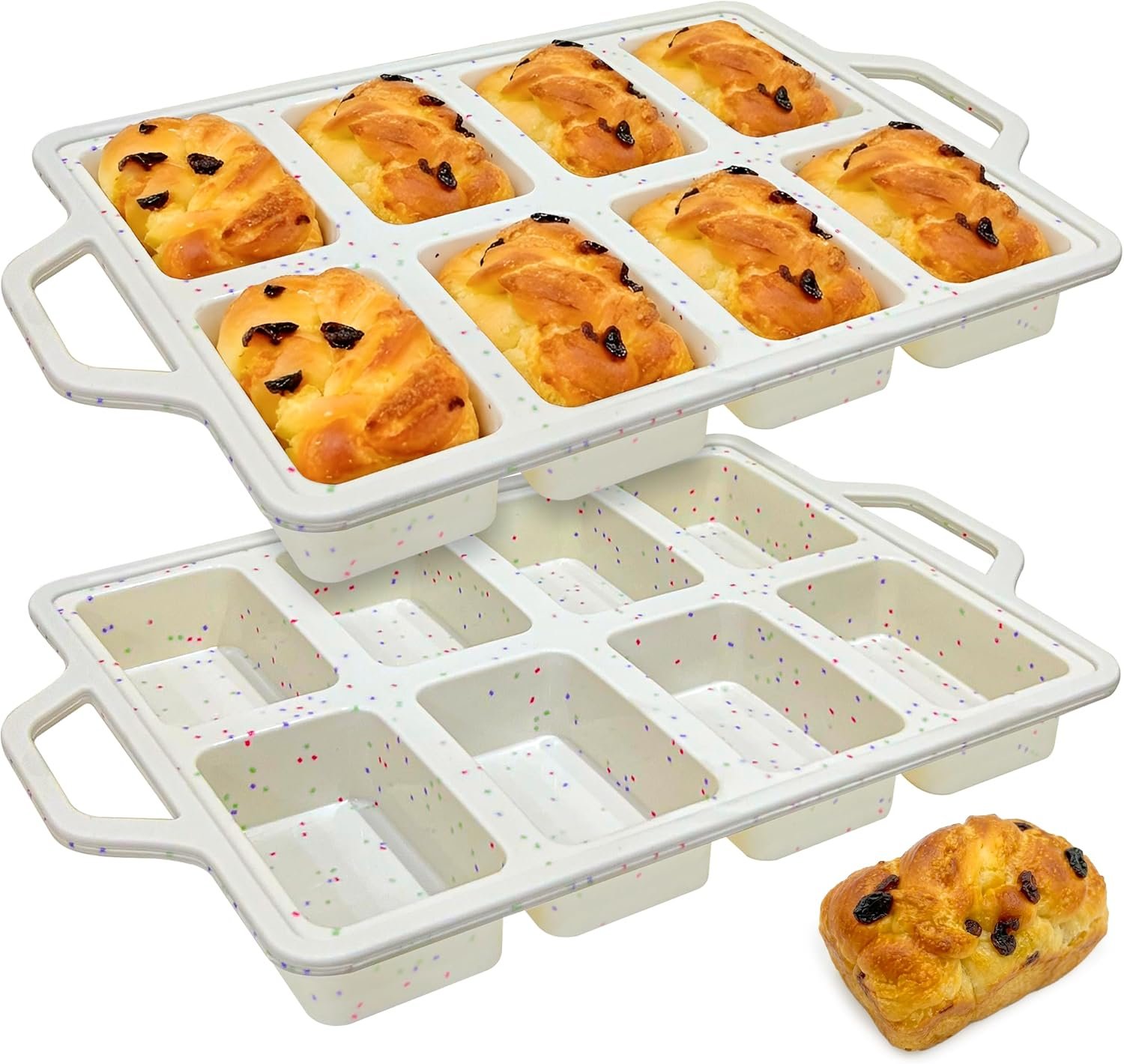 Silicone Mini Loaf Pans – 2 Pack, 8 Cavity Silicone Molds for Baking, Non-Stick Silicone Baking Pan